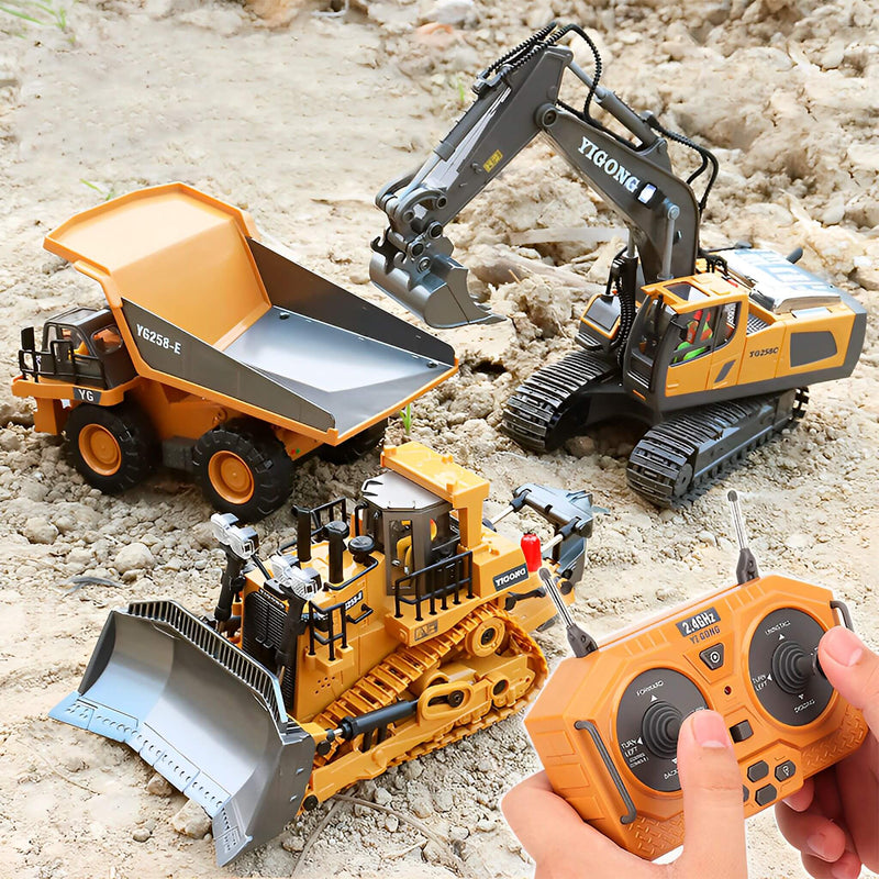 Escavadeira, Caminhão e Trator de Esteira de Controle Remoto Sem Fio - Yigong - Constru Toy