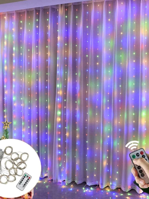 Cortina de Luz LED 3x3m 300 LEDs com Controle Remoto USB IP65