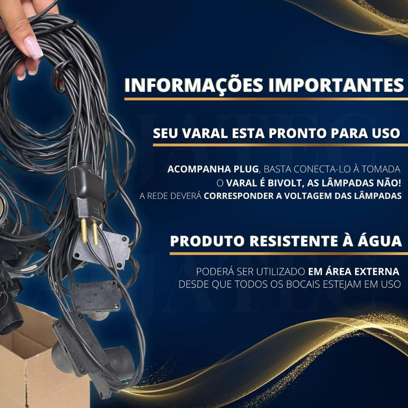 Varal de Luzes com Lâmpadas Incandescentes 127V/220V – 5m a 25m