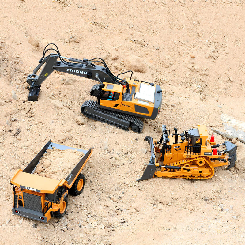 Escavadeira, Caminhão e Trator de Esteira de Controle Remoto Sem Fio - Yigong - Constru Toy